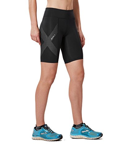 2XU Women's Mid-Rise Compression Shorts, Black/Dotted Reflective Logo, X-Large
