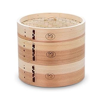 HUANGYIFU Chinese 7.09 Inch Handmade Food Wooden Steamer 2 Tiers Deep Wooden Basket - for Dumpling Dim Sum