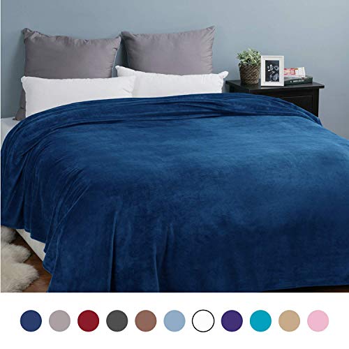 Bedsure Fleece Blankets Bedspread King Size Navy Blue Extra Large Bed