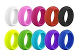 Rinspyre Set of 10 Womens Silicone Ring Rubber Band, 8MM Wide, Candy Rainbow Colorful Mint, Coral, Red, Pink, Black, Size 7
