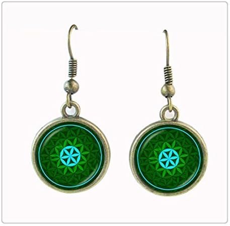vintage green earring flower of life earring sacred geometry dangle earring yoga pendant charm Spiritual jewelry birthday gifts
