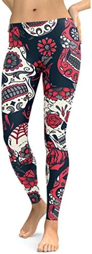 OOEOO Yoga Pants Women High Waist Gym Running Fitness Leggings Skull Workout Capris