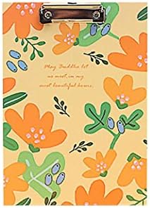 SUKEQ Flower A4 Clipboard, Standard Clip Hardboard, Folder Board Storage Document Paper Writing Pad School Supplies Gift (Orange)