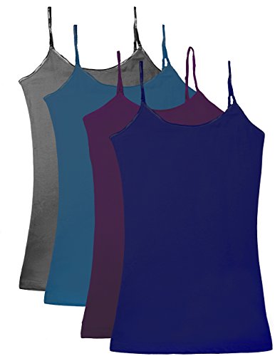 Caramel Cantina 4 Pack Juniors Long Length Basic Cami (X-Large, Cur/NVY/DTel/Dgry)