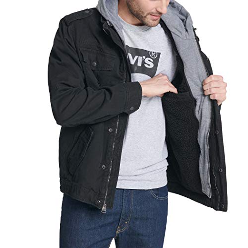 Levi's Men's Washed Cotton Military Jacket with Removable Hood