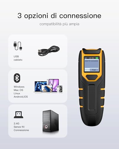 Inateck 1D 2D QR Barcode Reader, Portable Barcode Scanner Wireless Bluetooth, 2600 mAh Battery, Compatible Tablet iPhone Android iOS PC, Ideal Warehouse Logistics Shop Shipping