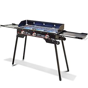Outland Portable Camping Stove - 3 Zone Propane Gas Burner Controller with Auto Ignition - 2 Folding Cook Stations - Adjustable Leg - Traveling Camp Stove Great for Backyard, Picnicking, RV, Hunting