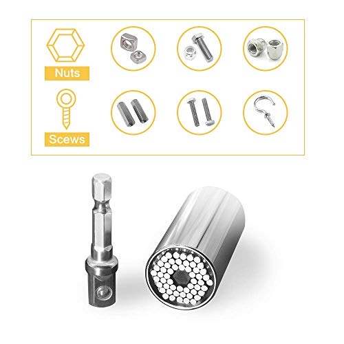 Christmas Gifts for Men,Universal Socket Wrench (7-19mm) with 105 Degree Right Angle Driver Extension Screwdriver Drill Attachment,Multi-Function Grip,Ratchet Tool Set,Power Drill Adapter