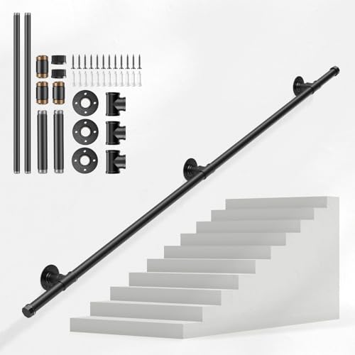 Couleeur Indoor and Outdoor Stair Railings, Wall Mount Stairs Railing for Elderly Disabled Stairs Steps Handrail Galvanized Industrial Non-Slip Handrail (2M)