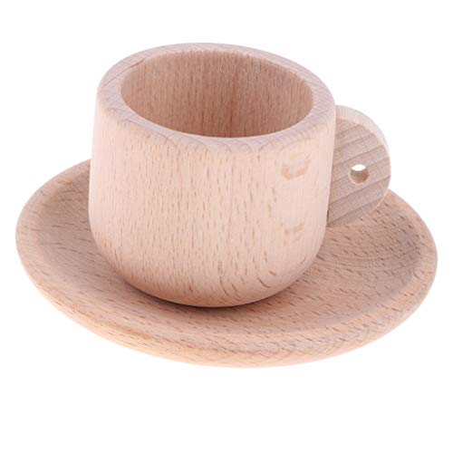 B Blesiya 16-Piece Wooden Tea Set Pretend Play Toy Educational Game for Kids Children - Soild Beech Saucer Cup Salver Teapot Coffee Set