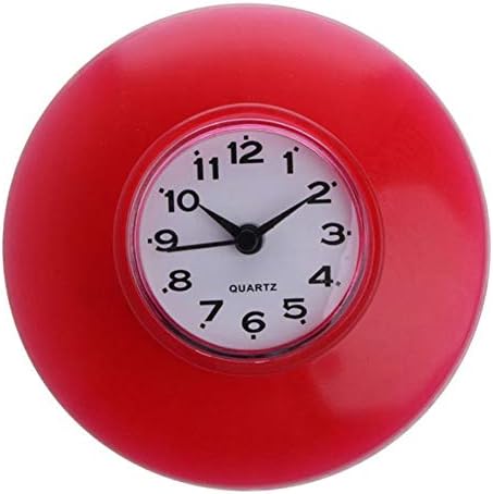 meiyuan Waterproof Suction Cup Wall Clock for Kitchen Fridge Bathroom Shower Red