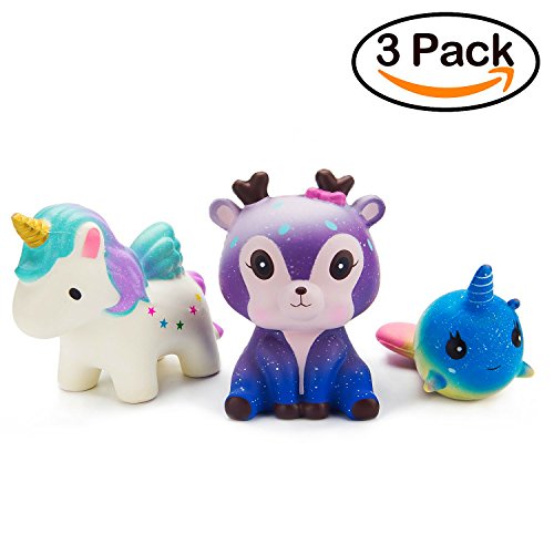 Watinc kawaii 3 pcs jumbo squishy toy，starry deer uni…