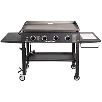 Blackstone 36 inch Outdoor Flat Top Gas Grill Griddle Station - 4-burner - Propane Fueled - Restaurant Grade - Professional Quality - With NEW Accessory Side Shelf and Rear Grease Management System