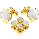 MOWOM Gold Silver White Rhodium Plated Mother of Pearl Abalone Shell Cufflinks Round Stud Set Tuxedo