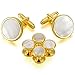 MOWOM Gold Silver White Rhodium Plated Mother of Pearl Abalone Shell Cufflinks Round Stud Set Tuxedo
