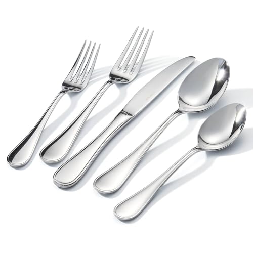 KINGSTONE 60 Piece Teardrop Silverware Set for 12, 18/10 Stainless Steel Flatware Set, Modern Design Cutlery Set for Home/Hotel/Wedding,Mirror Polished and Dishwasher Safe