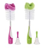 Munchkin 2 Count Sponge Bottle Brush with Nipple Brush, Pink/Green