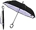 P.I. Home Store - Reverse folding action Double Layered Windproof Umbrella - Black and Purple with Handsfree C-handle , Unique protection buffer and carry bag.