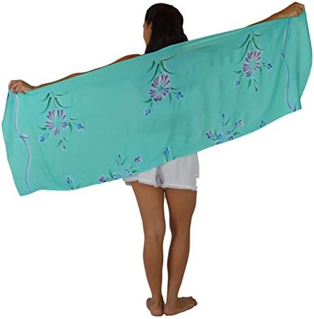 Island Style - Half-Sized Sarong with Hand-Painted Flowers (Teal)