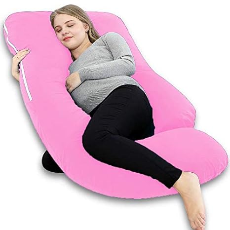 Angel Mommy Stylish-Multifunctional U Shape Pillow/Pregnancy Pillow/Full Body Pillow with Jersey Cotton Cover for Pregnant Women - Light Pink
