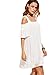 Milumia Women's Cold Shoulder Ruffle Sleeve Loose Shift Swing Tunic Dress White L