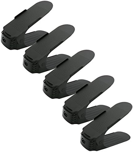 Genuva 5 Pieces Shoe Slots 3 Step Adjustable Space Saver Organizer, Premium Shoes Slots Holder, Double Layer Storage Rack Holder Closet Organizer Space Saver Double Layer Hanger (Black)