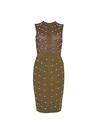 hlbandage malla con tachuelas sin mangas longitud de la rodilla rayón vendaje vestido