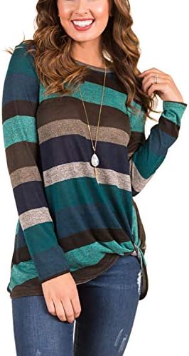 Women's Color Block Striped Shirt Long Sleeve Twist Knot Casual Blouse and Tops