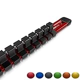 Olsa Tools 3/8-Inch Drive Aluminum Socket Organizer | Premium Quality Socket Holder (RED)