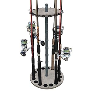 Rush Creek Creations Vertical Fishing Rod Holder Round Storage Floor Rack – Store 16 Fishing Pole Combos for Garage…