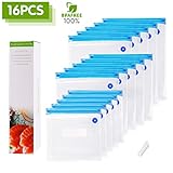 Sous Vide bags BPA Free 15 Reusable Vacuum Seal Bags for Anova and Joule Cookers, 1 Hand Pump, 3 Sealing Clips and 3 Sous Vide Clips, Practical for Long-time Sous Vide Cooking & Food Storage freezing