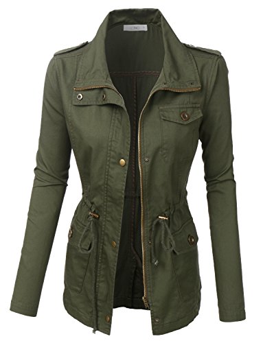 LE3NO Womens Anorak Utility Military Jacket with Drawstring