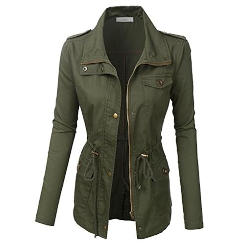Womens olive green utility jacket with hood lights cover Womens olive green utility jacket with hood lights cover