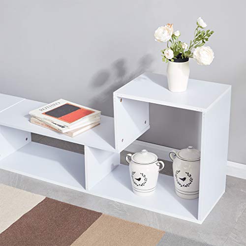 Sunon TV Stand Entertainment Center Media Console Stand Adjustable Wood Bookcase Storage Shelf for Living Room (White) - Thumbnail 4