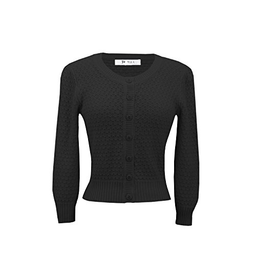 YEMAKWomen's Cropped Cardigan Sweater – 3/4 Sleeve Crewneck Basic Classic Casual Button Down Soft Crochet Knit Top (S-3XL)
