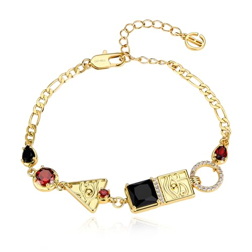 Cicy Bell Evil Eye Bracelet 18k Gold Plated Turquoise Zirconia Link Bracelets Trendy Jewelry Gift for Women Adjustable 5.9