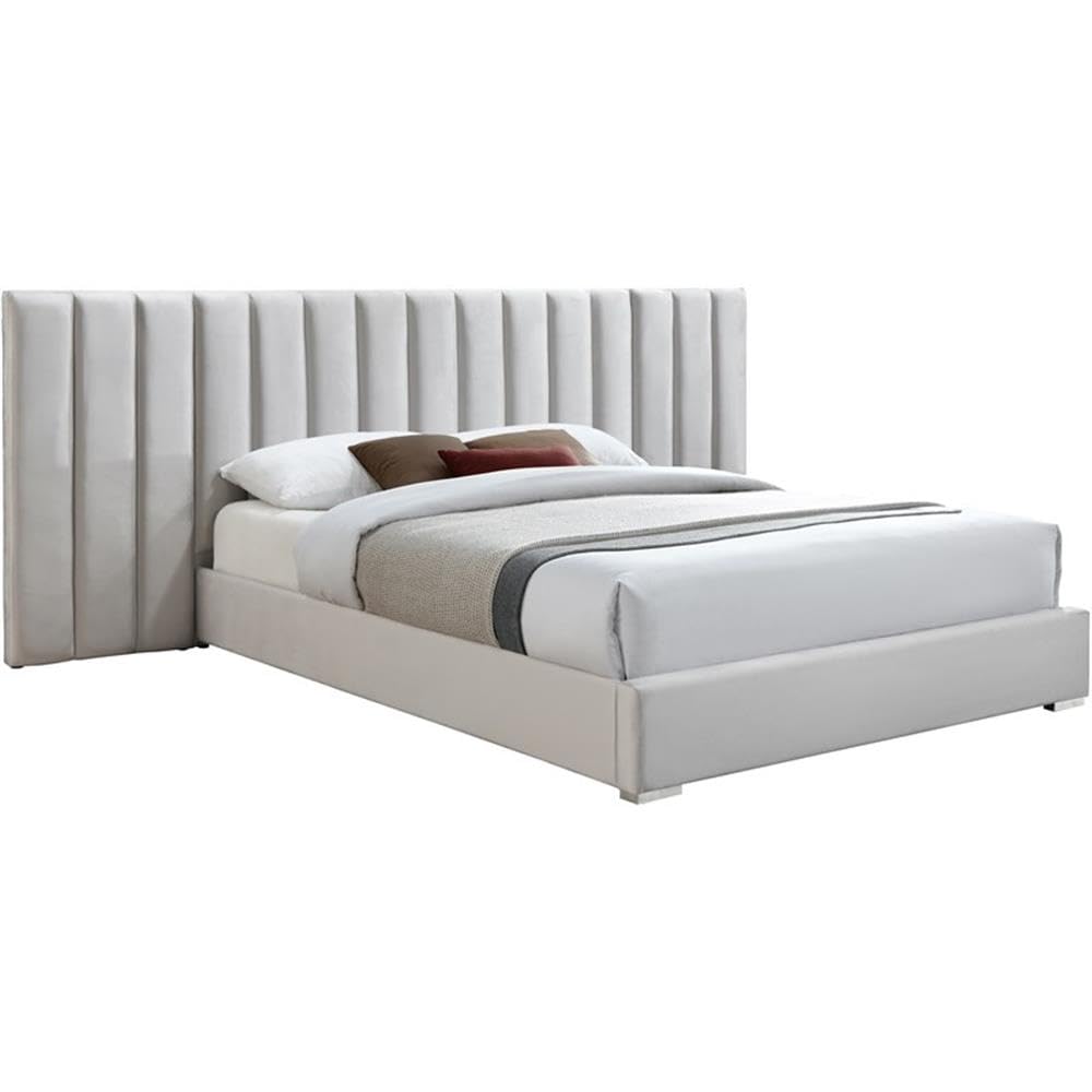 Photo 1 of ***********INCOMPLETE ITEM, THIS IS ONLY BOX #2 OUT OF 2**************
Meridian Furniture PabloCream-Q Pablo Collection Modern | Contemporary Velvet Upholstered Bed with Deep Channel Tufting and Sturdy Chrome Metal Legs, Cream, Queen, 103" W x 85.5" D x 4
