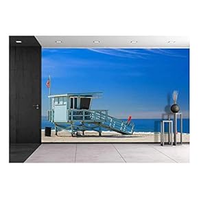 Lifeguard Station with American Flag on Hermosa Beach, California, USA - Removable Wall Mural | Self-Adhesive Large Wallpaper - 66x96 inches
