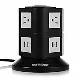 Safemore Power Strip 6-Outlet and 4 Smart USB Charging Station with 6.5-Feet Cord (Black+White)