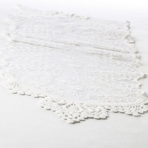 Dainty and Elegant Vintage Inspired White Lace Table Runner with Decorative Edges- 72