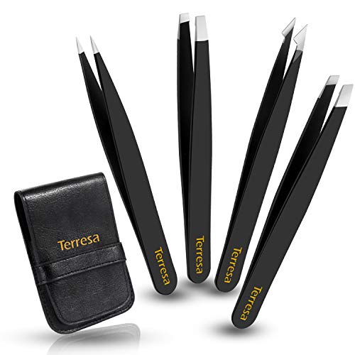 Eyebrow Tweezers Set, Terresa 4Pcs Professional Precision Tweezer for