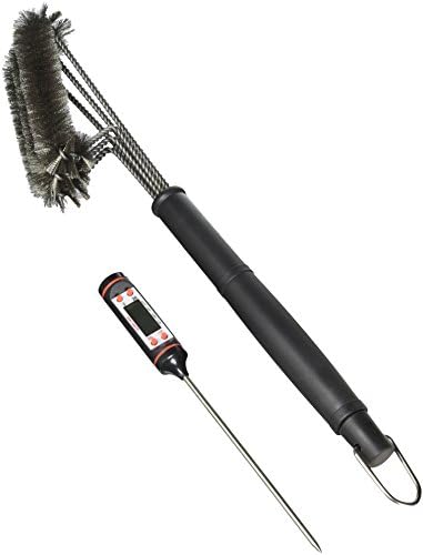 BBQ Grill Accessories, 1 Grill Brush Stainless teel Brushes Cleaner, 1 Cooking Thermometer,1 Kithchen Timer, Perfect for Char-Broil, Weber, Porcelain and Infrared Grills by Comfy Mee
