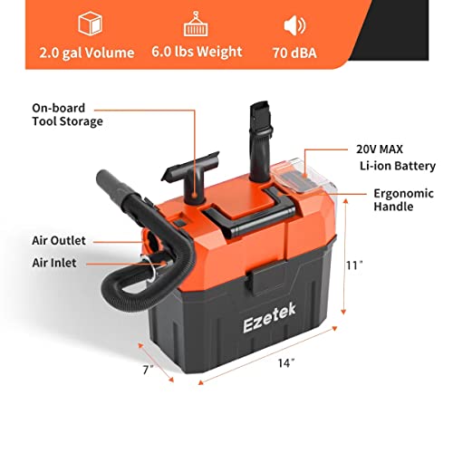 Ezetek Cordless Wet Dry Vacuum Cleaner, Cordless Shop Vacuum 20V