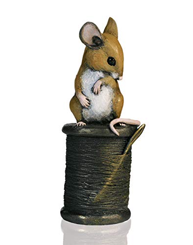 Richard Cooper Studio Cold Cast Mouse with Cotton Reel, Bronze, Hand Painted in Artist's Oils, 3.5 x 3.5 x 9 cm
