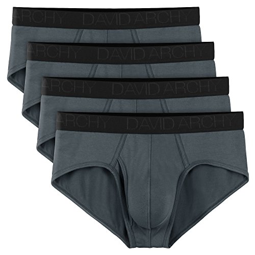 David Archy Men's 4 Pack Bamboo Rayon Soft Lightweight Pouch Briefs with Fly(Dark Gray,L)