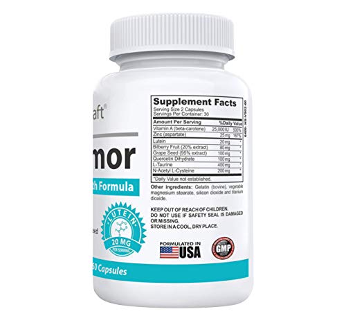 EyeArmor Advanced Eye Health Supplement - Unique Formula with Lutein, Bilberry, Grape Seed Extract, Vitamin A, Zinc and More for Healthy Retinal Tissue, Reduced Eye Strain & Vision Care - 60 Capsules
