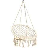 Best Choice Products Handwoven Cotton Macrame Hammock Hanging Chair Swing for Indoor & Outdoor Use w/Backrest - Beige