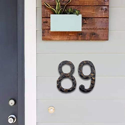 6 Inch House Numbers- Rustic Cast Iron Home Address Number- Featuring Unique Hammered Appearance with Uneven Antique Brass Finished, Number 1