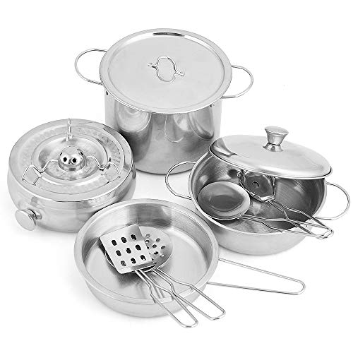 Exqline Kids Kitchen Pretend Play Toys - 25 Pcs Included Stainless Steel Stove and Cookware Pots and Pans Set, Cooking Utensils Accessories, Cutting Vegetables & Fruit, Apron & Chef Hat for Girls Boys - Thumbnail 3