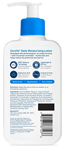CERAVE DAILY MOISTURIZING LOTION | 8 OUNCE | FACE & BODY LOTION FOR DRY SKIN WITH HYALURONIC ACID | FRAGRANCE FREE